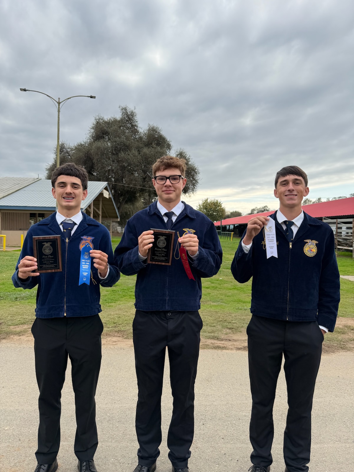 Three students that competed in the horse judging competition and placed